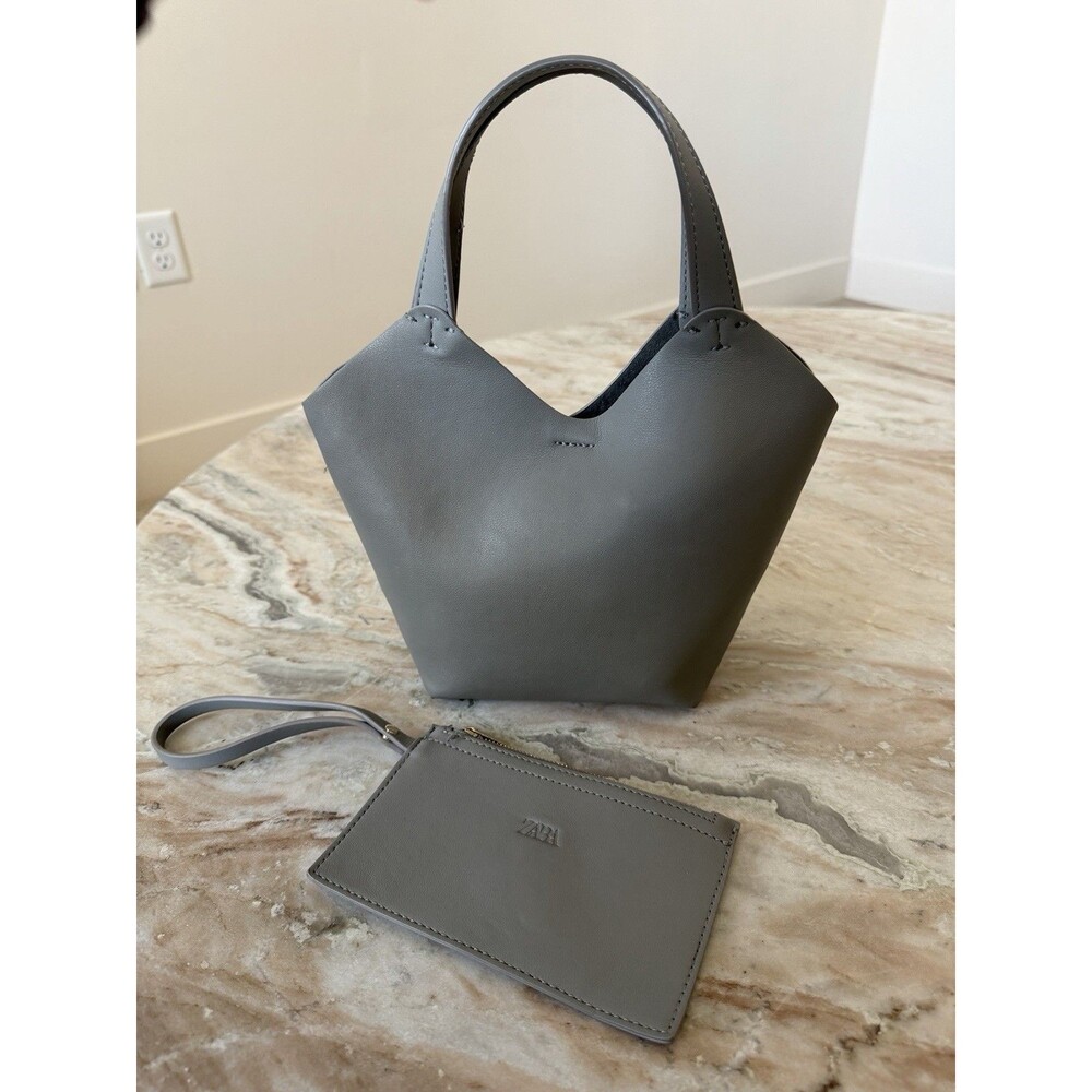 Zara Gray Mini Tote Bag + Matching Wallet Wristlet Set Vegan Leather